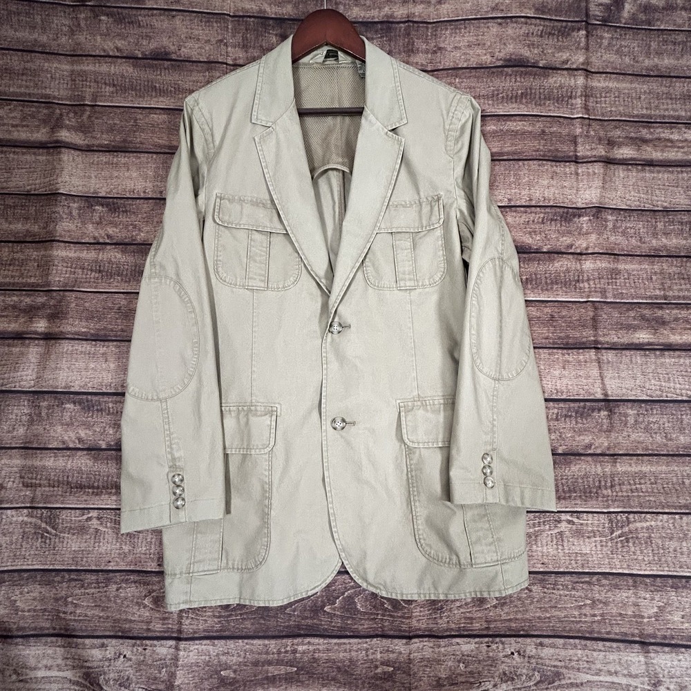 VINTAGE LL Bean Men Jacket 44R Brown Blazer Field Safari Utility Elbow Patches - Picture 2 of 11